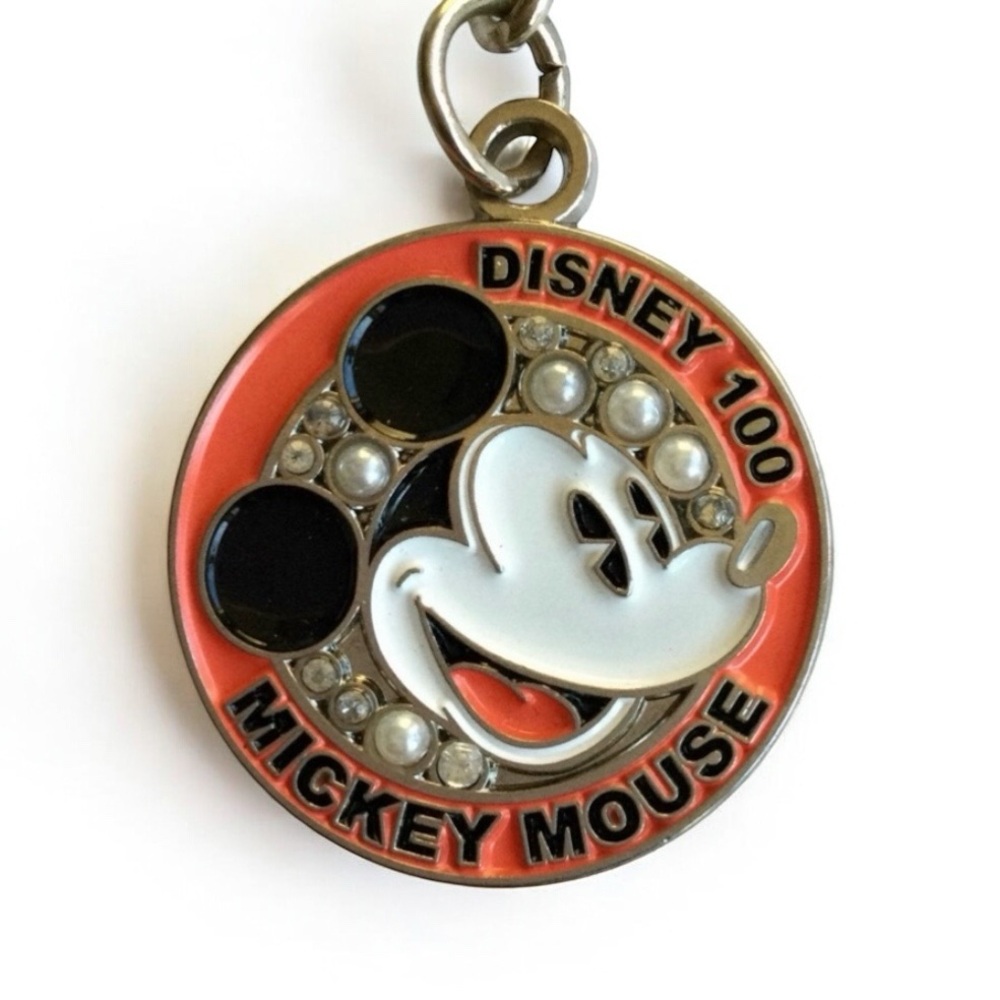DISNEY 100 Mickey Mouse Collectible Pearl & Rhinestone Keychain Bag Charm - NWOT - Picture 4 of 12